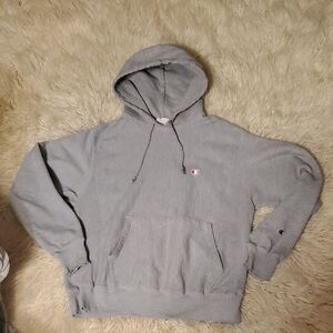Vintage Champion Reverse Weave Hoodie Mens Med Gray Heavyweight Pullover Y2K